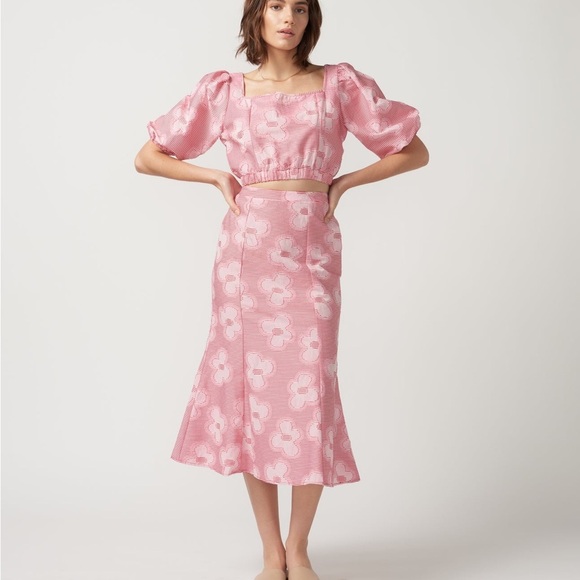 Self Contrast Salli Pink Floral Midi Skirt Small - Picture 2 of 10
